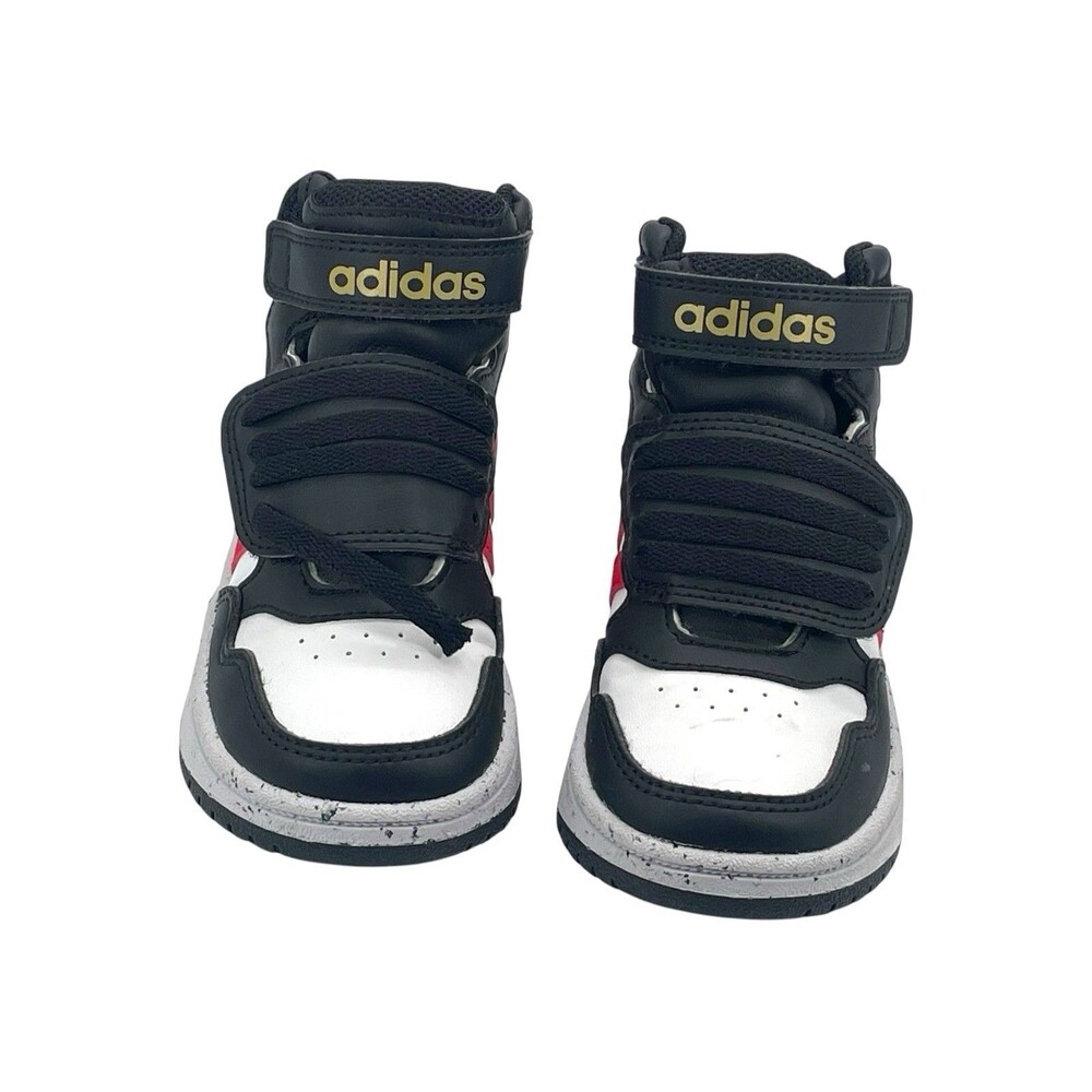 Adidas Hoops Mid 3.0 Black White Red Toddler Size 7K Hook Loop Sneakers - Picture 3 of 7